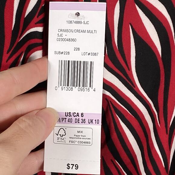 NEW Women’s Dress Black Label by Evan-Picone Size 6 Black Red White Midi NWT - Picture 8 of 8